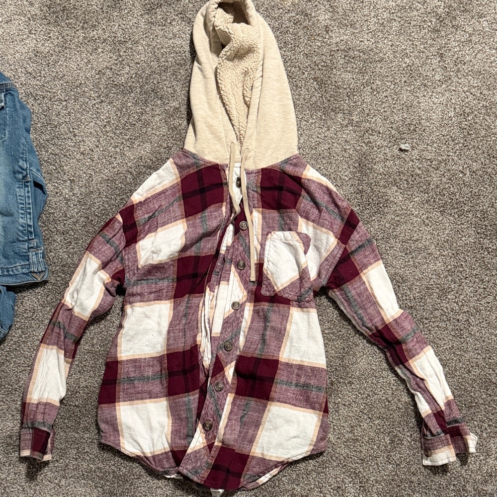 Plaid Hooded Button-Up Shirt